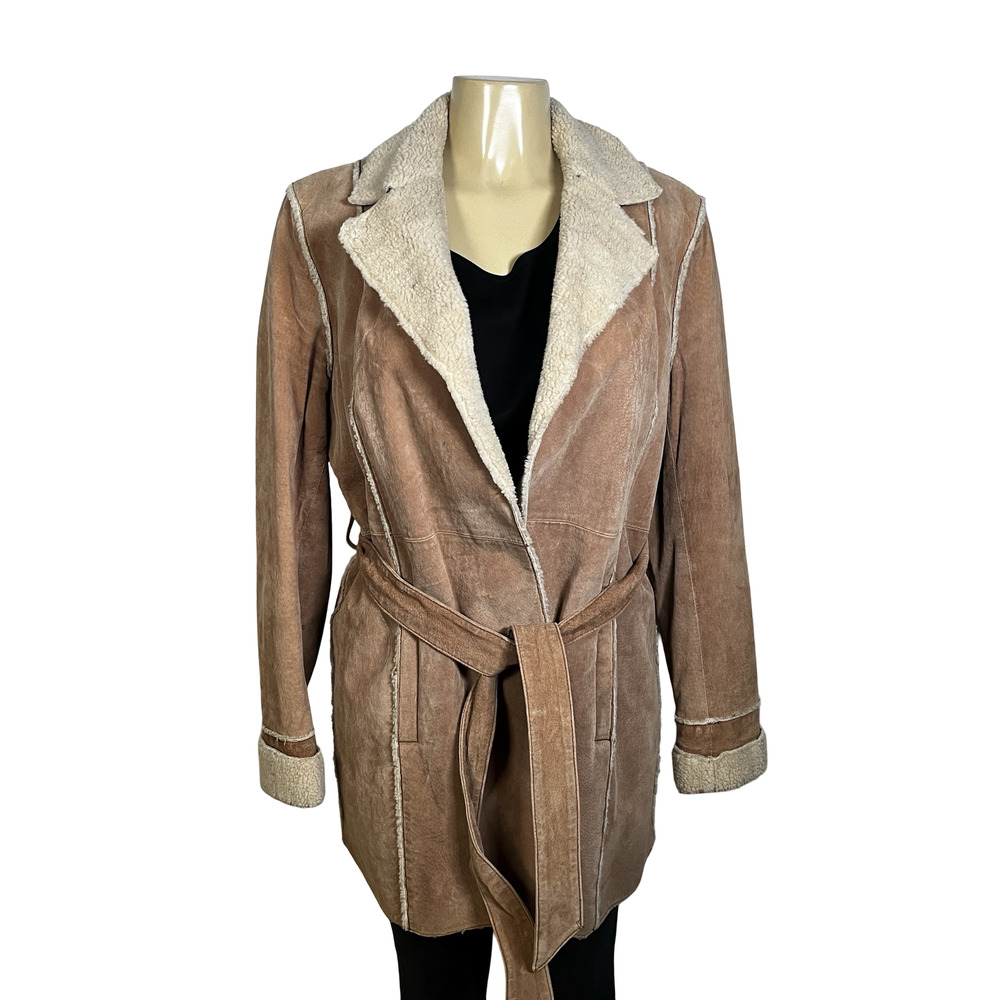 Xhilaration Tan Suede Shearling-Trim Belted Jacket